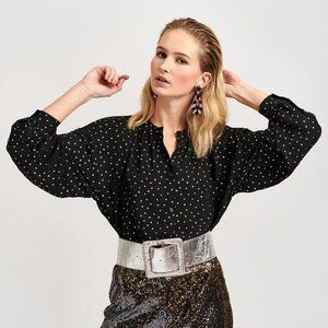 Womens Essentiel Antwerp Black Holographic Polka Dots Blouse Top 34 US/2